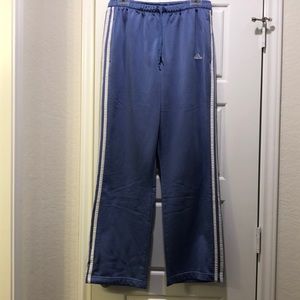 Women’s adidas 3 stripe track pants purple/wht.